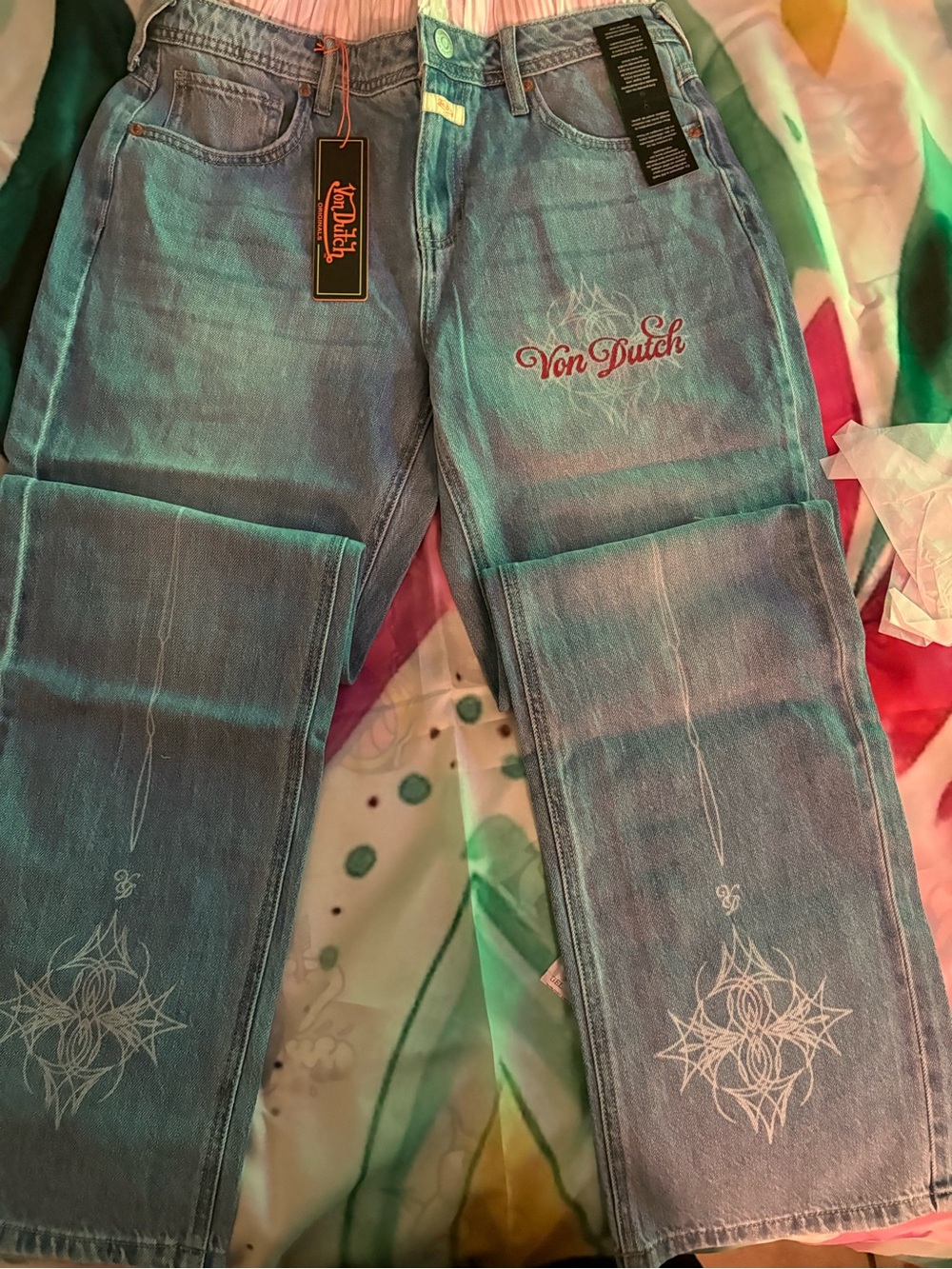 Von Dutch Women Boxer Waist Embroidered Light Blue Jeans